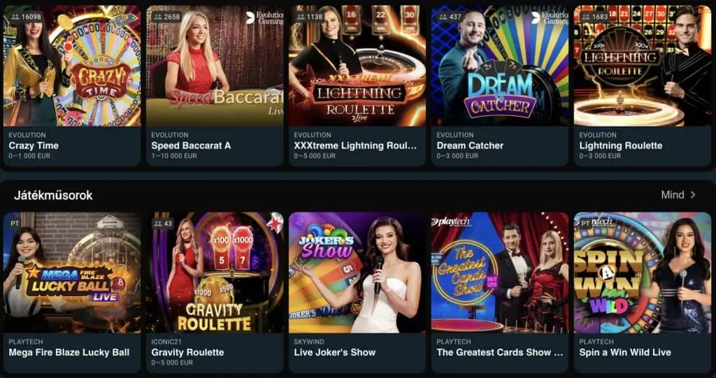 Live casino Royalsea: tavoli Evolution con Crazy Time, Lightning Roulette, Speed Baccarat e game show con croupier dal vivo
